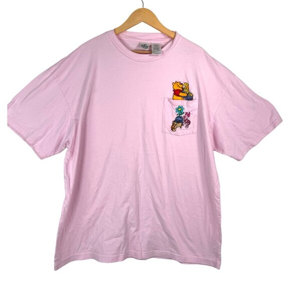 VTG Disney Store Winnie the pooh Piglet embroidered T shirt pink sz XXL - Picture 1 of 10